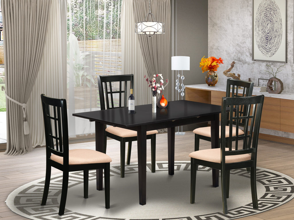 NONI5-ZRG-Z Stylish 5-Piece Dining Ensemble with Expandable Table & Upholstered Chairs, Sophisticated Black Finish