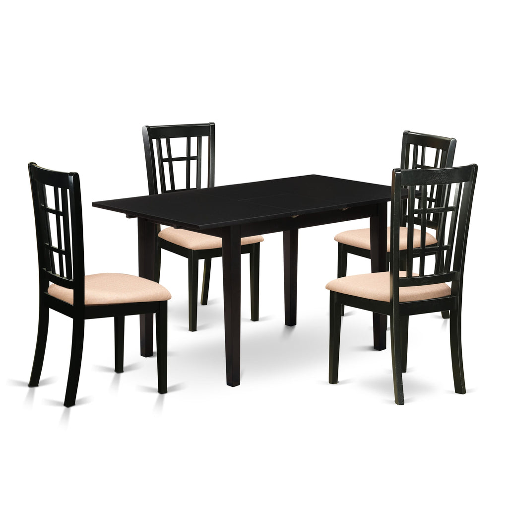 NONI5-ZRG-Z Stylish 5-Piece Dining Ensemble with Expandable Table & Upholstered Chairs, Sophisticated Black Finish