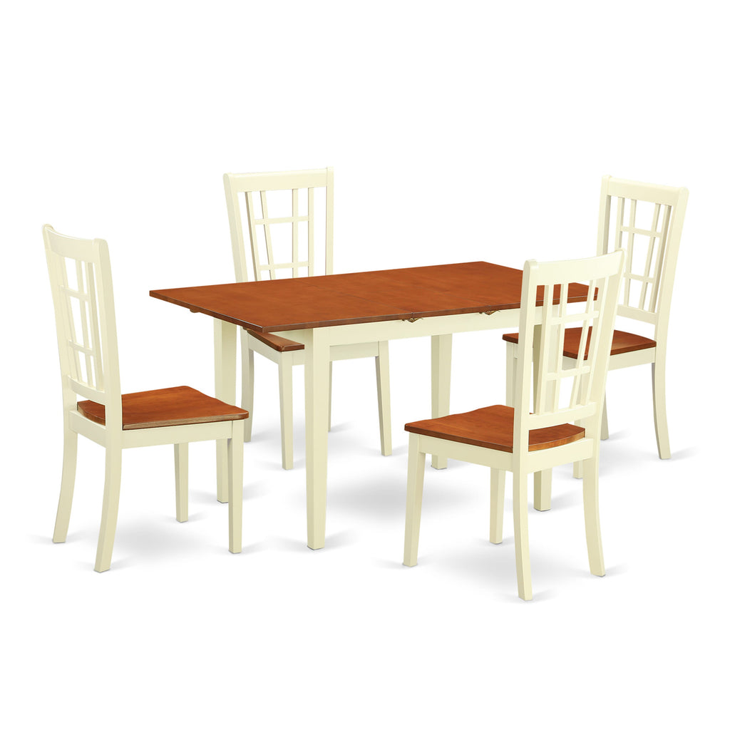 NONI5-TDN-F 5 Piece Dining Set with Expanding Leaf, Rectangle Table and 4 Chairs, Buttermilk & Cherry Finish