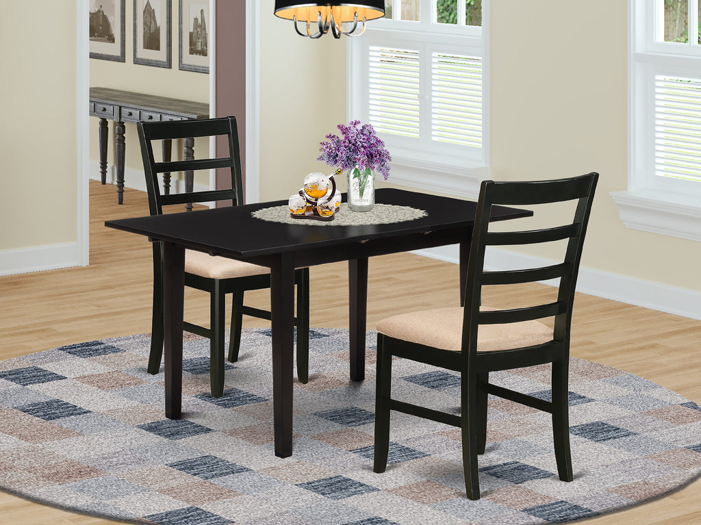 NOPF3-V26-L Chic 3-Piece Rectangular Dining Set with Extending Table & Upholstered Seats, 32x54, Black Elegance