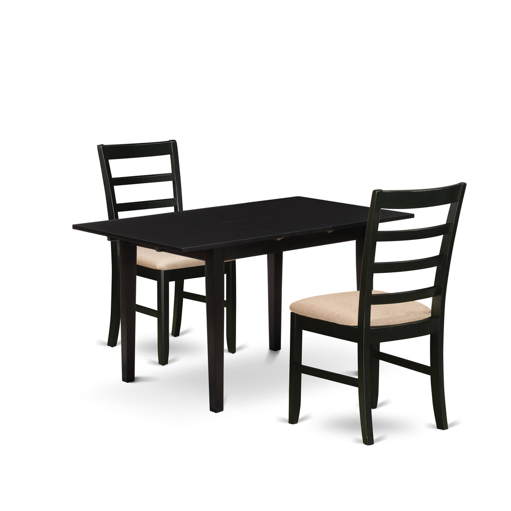 NOPF3-V26-L Chic 3-Piece Rectangular Dining Set with Extending Table & Upholstered Seats, 32x54, Black Elegance