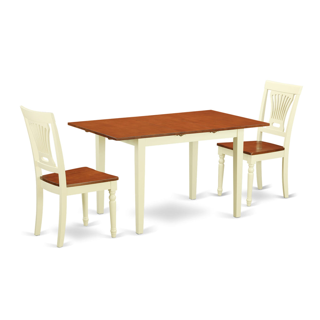 NOPL3-HVU-E Compact 3-Piece Dining Ensemble with Expanding Table and 2 Chairs in Warm Buttermilk & Cherry