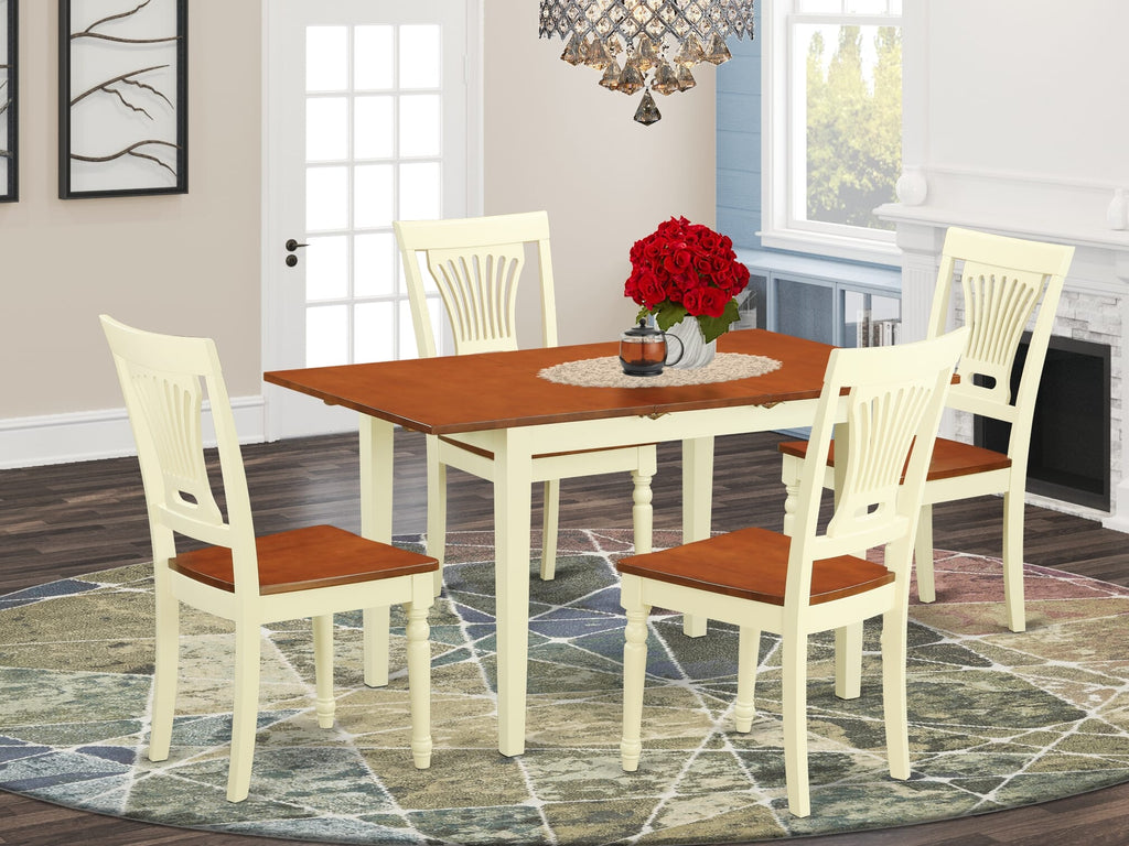 NOPL5-LJE-R Modern 5-Piece Dining Set with Butterfly Leaf, Includes Buttermilk and Cherry Chairs