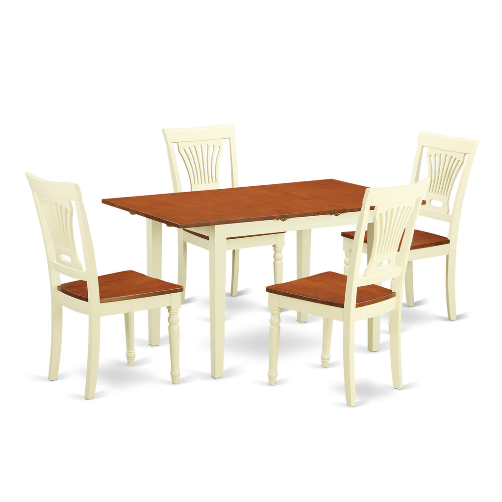 NOPL5-LJE-R Modern 5-Piece Dining Set with Butterfly Leaf, Includes Buttermilk and Cherry Chairs