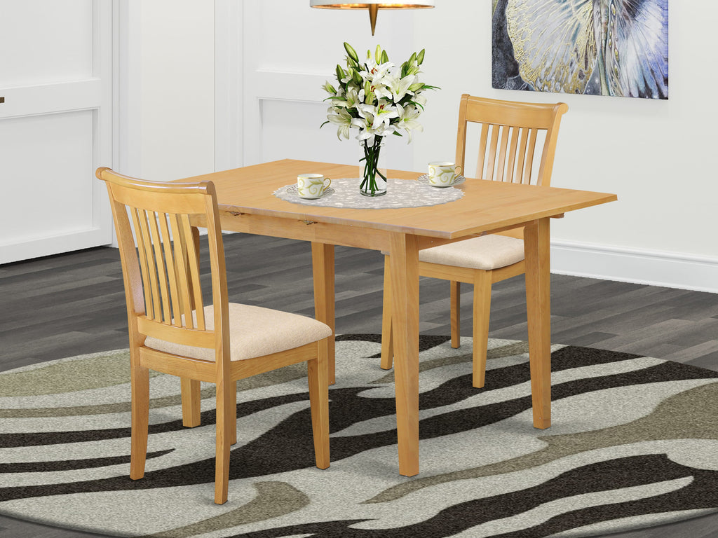 NOPO3-NQ2-4 Elegant 3 Piece Dining Set with Expandable Table & Two Upholstered Seating Options, Stylish Oak Finish