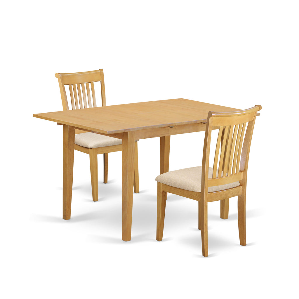 NOPO3-NQ2-4 Elegant 3 Piece Dining Set with Expandable Table & Two Upholstered Seating Options, Stylish Oak Finish