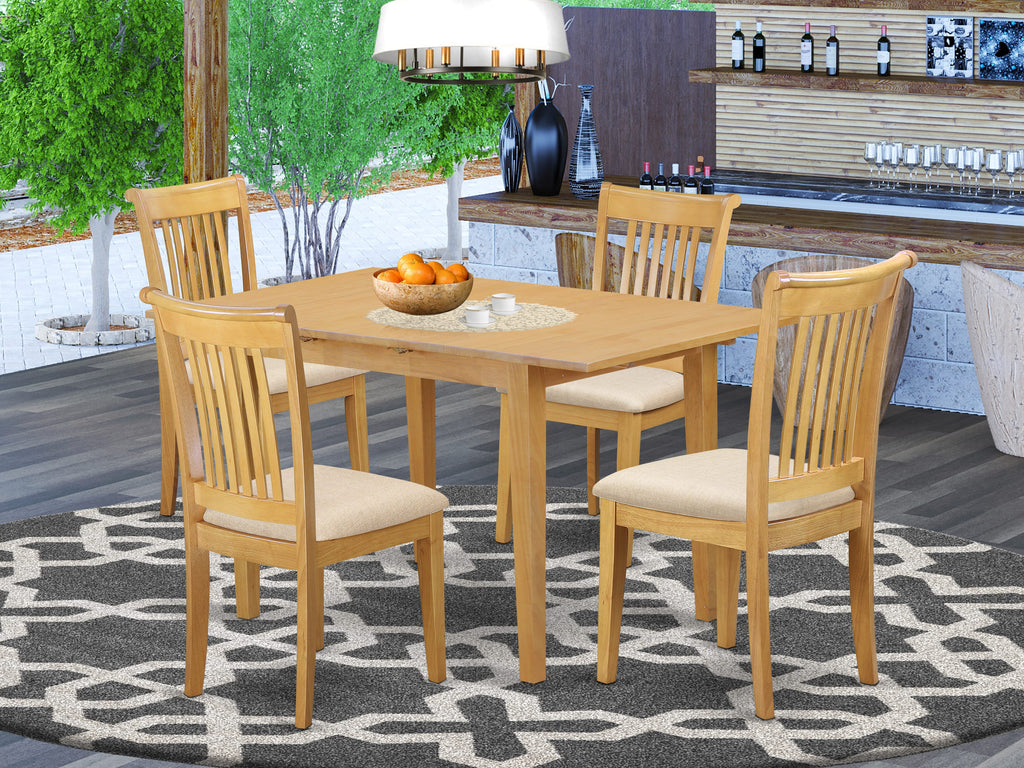 Dining Ensemble NOPO5-D95-T 5-Piece Butterfly Leaf Table with Linen Seating, 32x54, Oak Finish