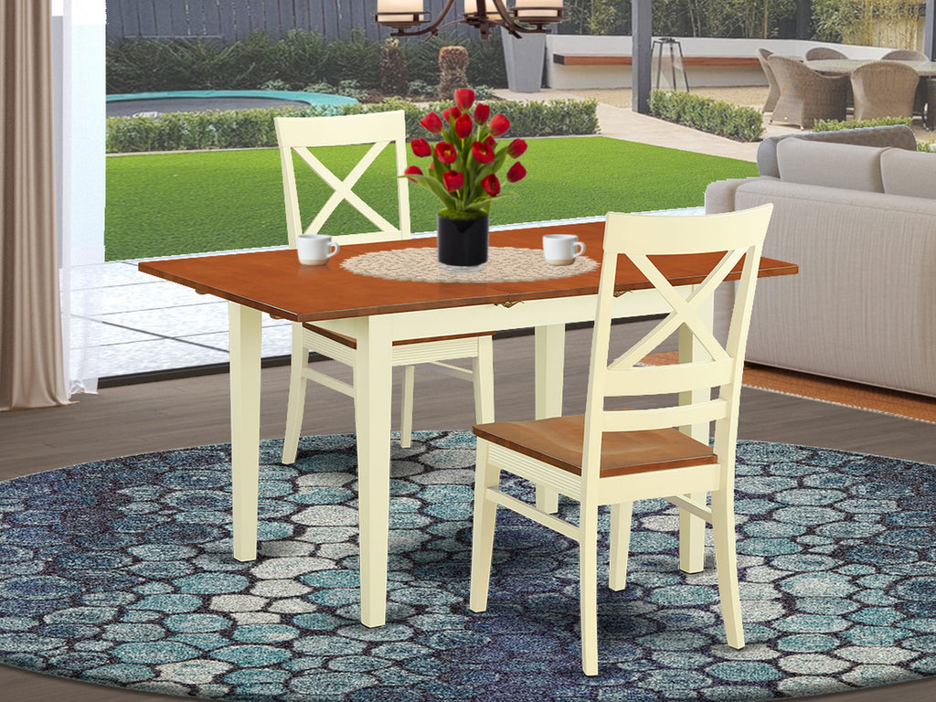 NOQU3-KIF-8 Sleek 3-Piece Dining Set with Folding-Leaf Table & Pair of Chairs, Buttermilk & Cherry Finish