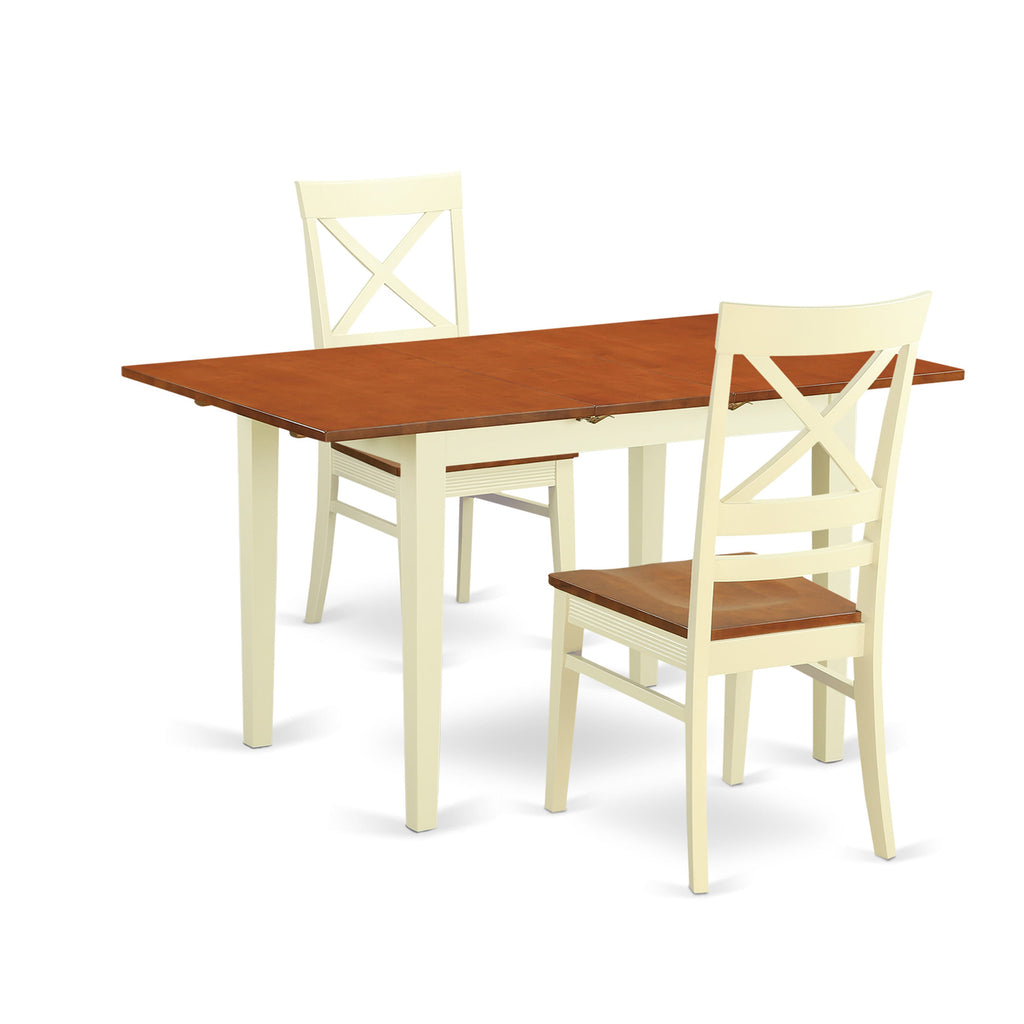 NOQU3-KIF-8 Sleek 3-Piece Dining Set with Folding-Leaf Table & Pair of Chairs, Buttermilk & Cherry Finish