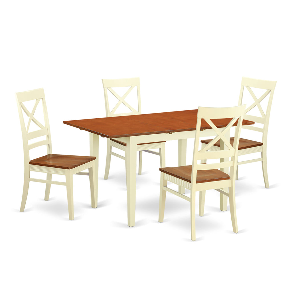 NOQU5-NJZ-K  Five-Piece Dining Set with Expanding Table and Four Wooden Chairs, 32x54 Inches, Cream & Cherry