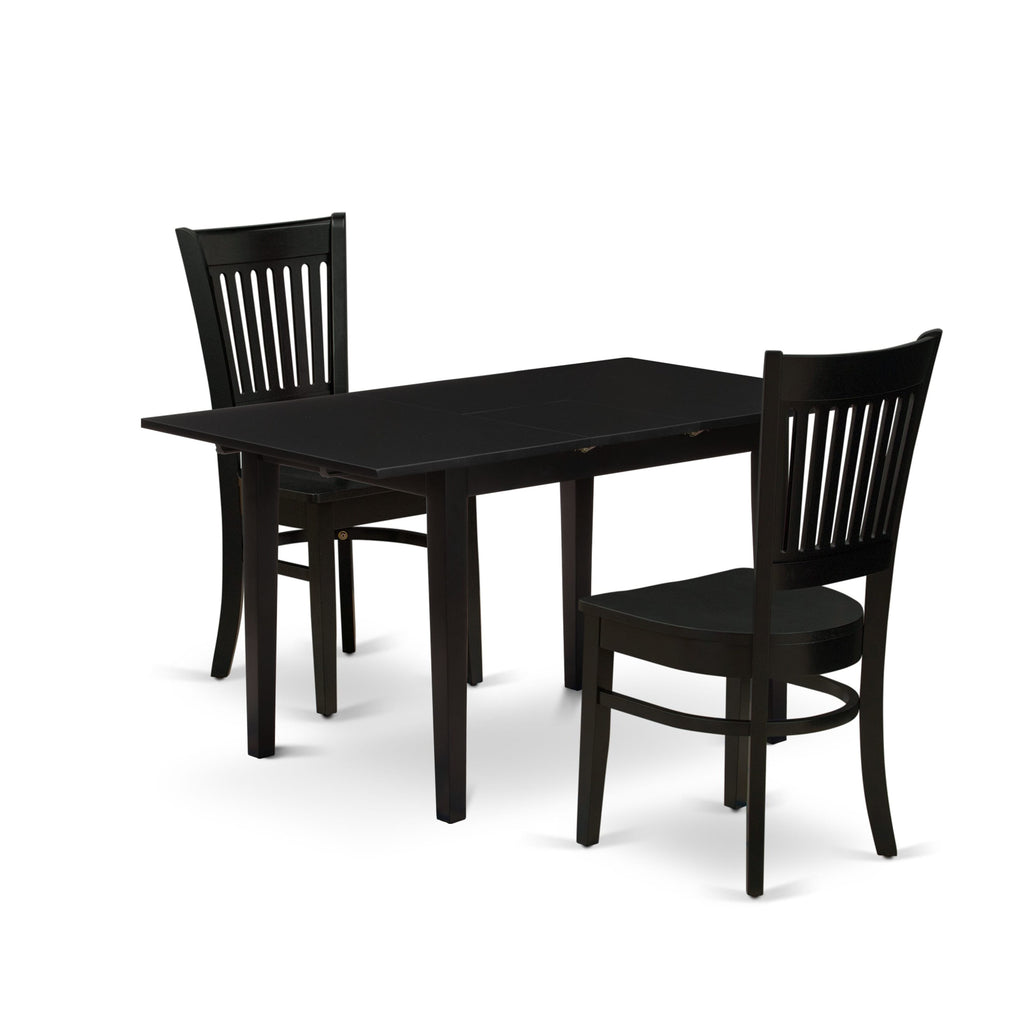 NOVA3-RWD-4 Compact Kitchen Set 3-Piece Table Ensemble with Leaf Extension & Dual Seating, 32x54 Inches, Raven Shade