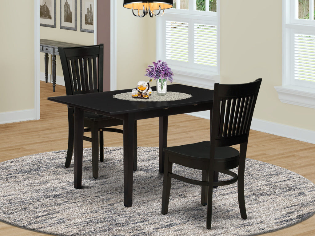 NOVA3-RWD-4 Compact Kitchen Set 3-Piece Table Ensemble with Leaf Extension & Dual Seating, 32x54 Inches, Raven Shade