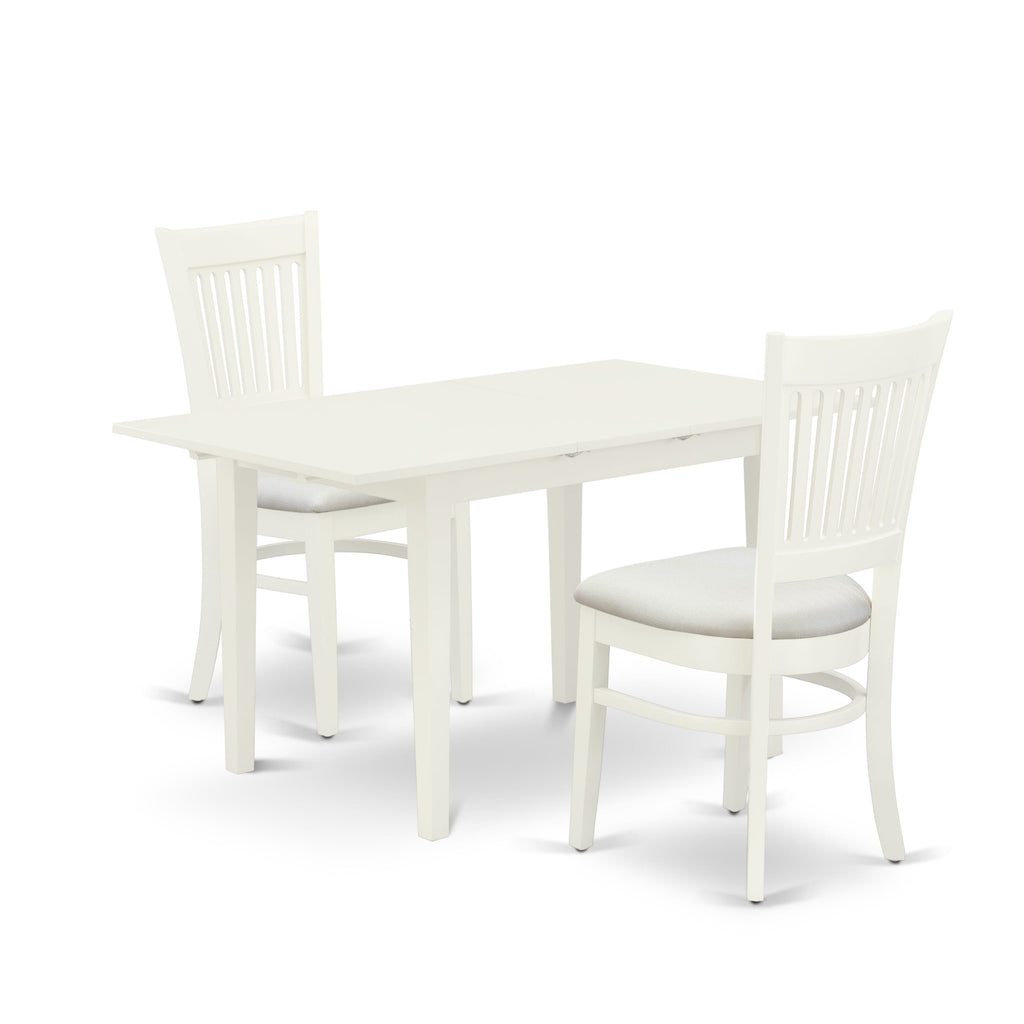 NOVA3-HOJ-S 3-Piece Set Versatile Dining Table with Butterfly Leaf and 2 Elegant Fabric Chairs, 32x54 Inch, Soft White Finish