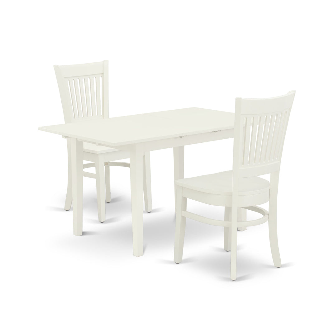 NOVA3-NOZ-G 3-Piece Compact Kitchen Set with Expanding Table and Chairs, Linen White, 32x54 in.