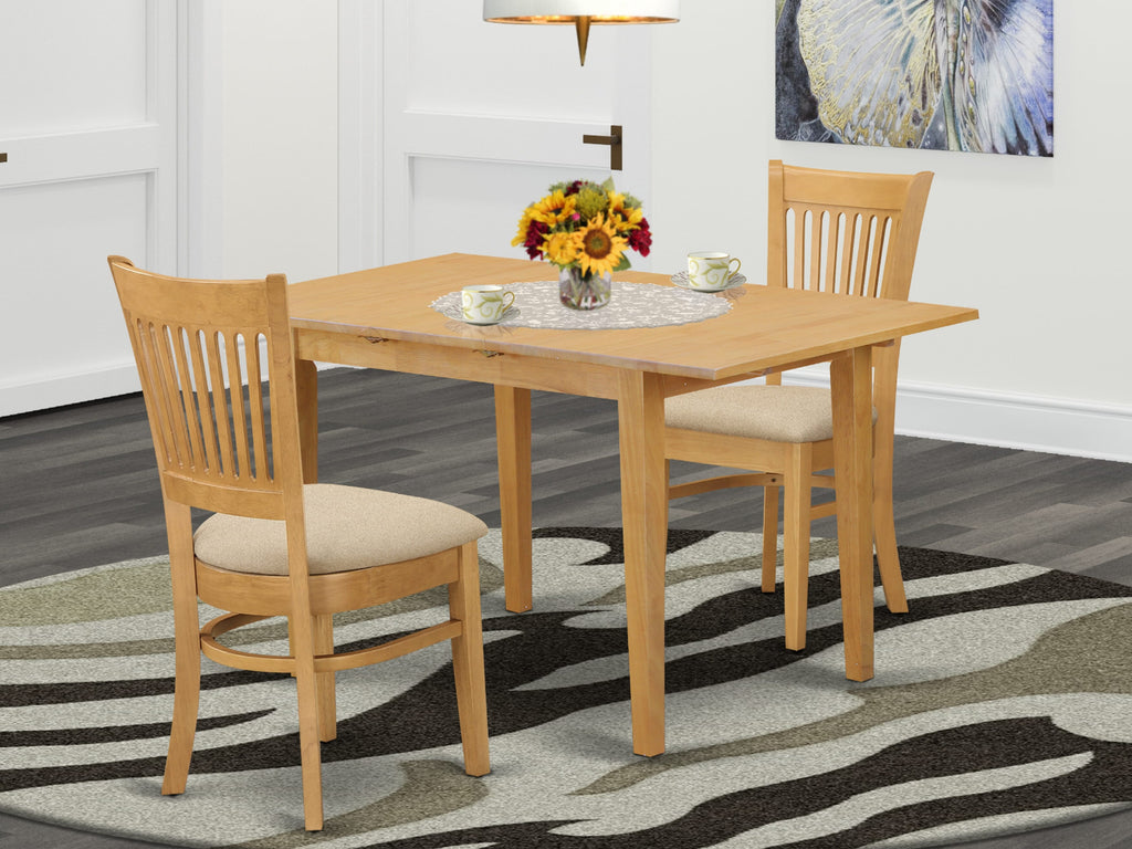 NOVA3-CAD-B 3 Piece Dining Set Expanding Table & Luxe Linen Seats, 32x54, Elegant Oak Finish