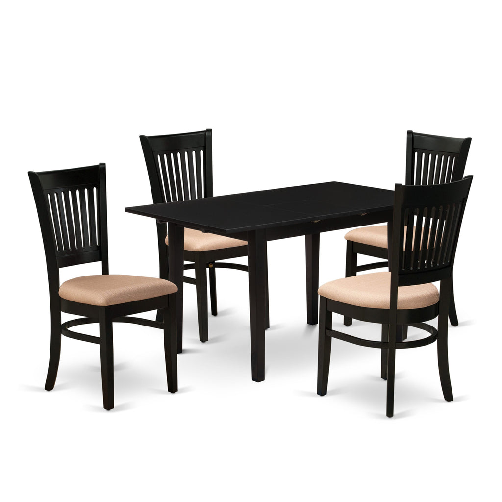 NOVA5-RCI-L 5-Piece Dining Set Rectangle Table with Butterfly Leaf & 4 Upholstered Chairs, Linen Fabric, 32x54 Black