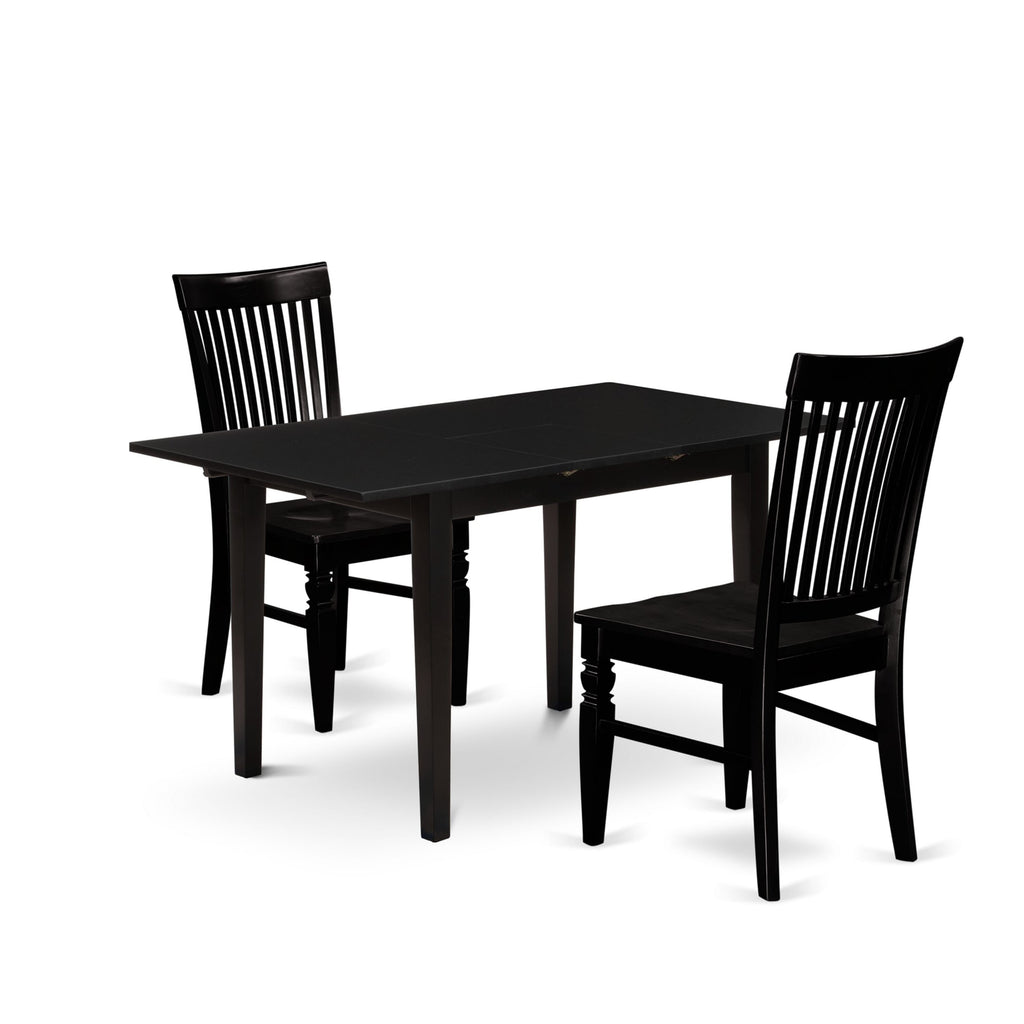 NOWE3-NH2-B Modern 3-Piece Dining Set with Leaf Expandable Table & Two Chairs