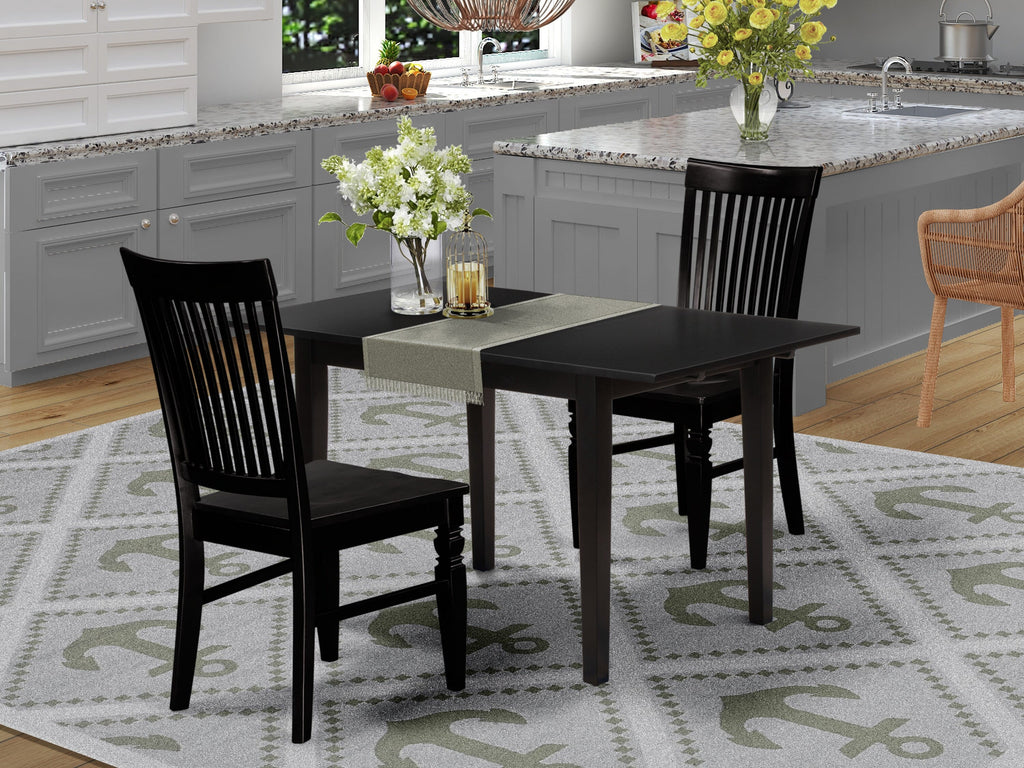NOWE3-NH2-B Modern 3-Piece Dining Set with Leaf Expandable Table & Two Chairs