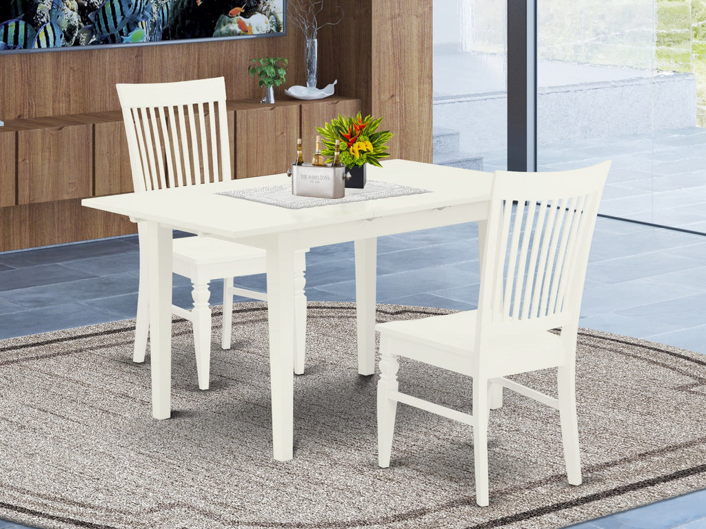 NOWE3-LUB-4 Dining Ensemble for Compact Areas Table with Expandable Section & Two Chairs, Linen White Finish, 32x54