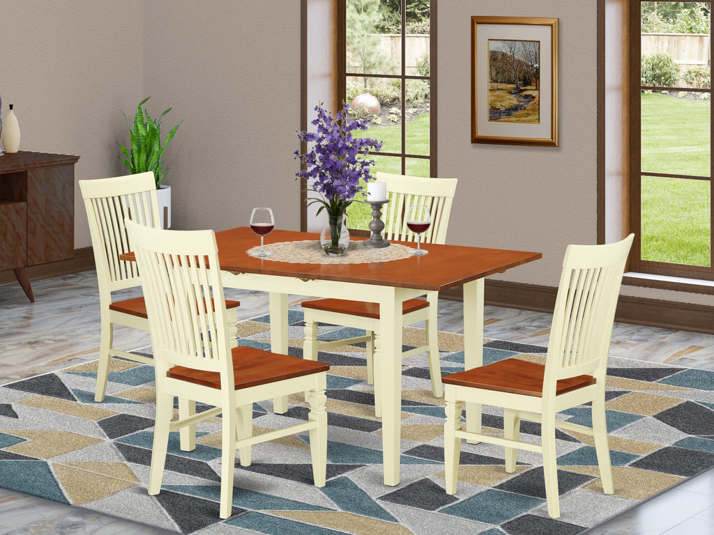 NOWE5-E92-W 5-Piece Rectangular Table Set for Four with Butterfly Leaf and Elegant Chairs, Buttermilk & Cherry