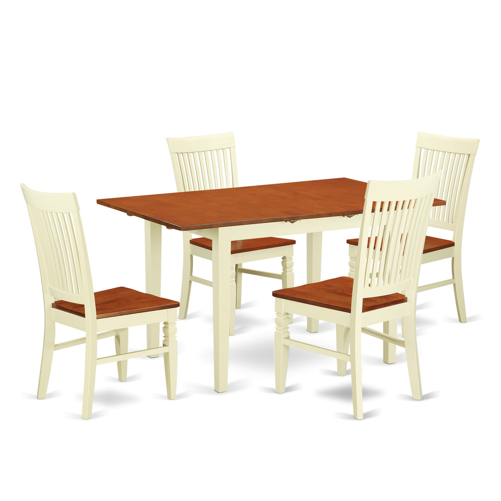 NOWE5-E92-W 5-Piece Rectangular Table Set for Four with Butterfly Leaf and Elegant Chairs, Buttermilk & Cherry