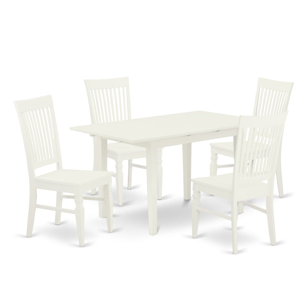 NOWE5-U68-U 5 Piece Dining Ensemble with Rectangle Table and Butterfly Leaf Plus 4 Chairs - Linen White Finish