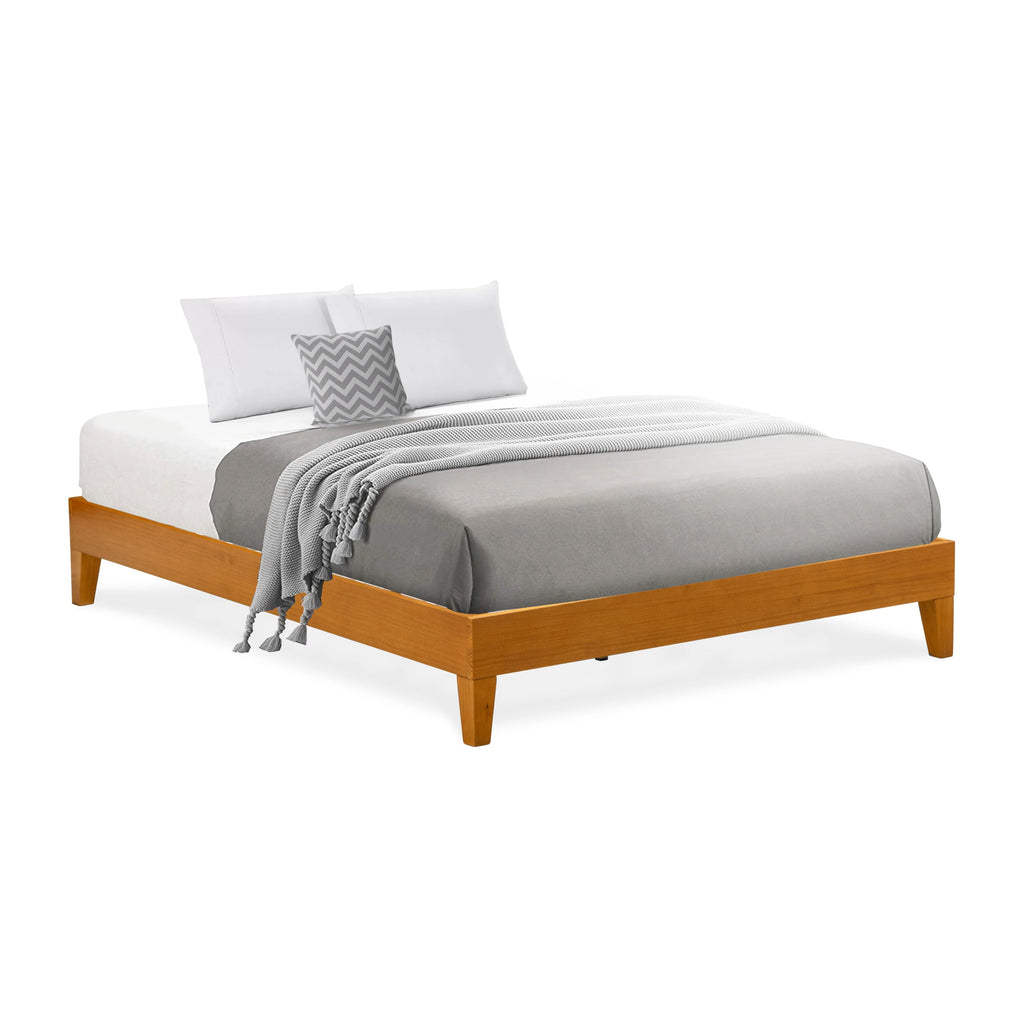 NVP-2O-J Oak Finish Queen Platform Bed Frame with Enhanced Support and 6 Total Legs