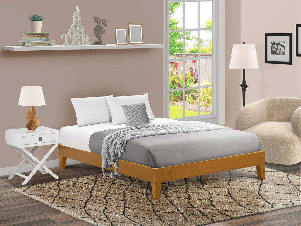 NVP-2O-J Oak Finish Queen Platform Bed Frame with Enhanced Support and 6 Total Legs