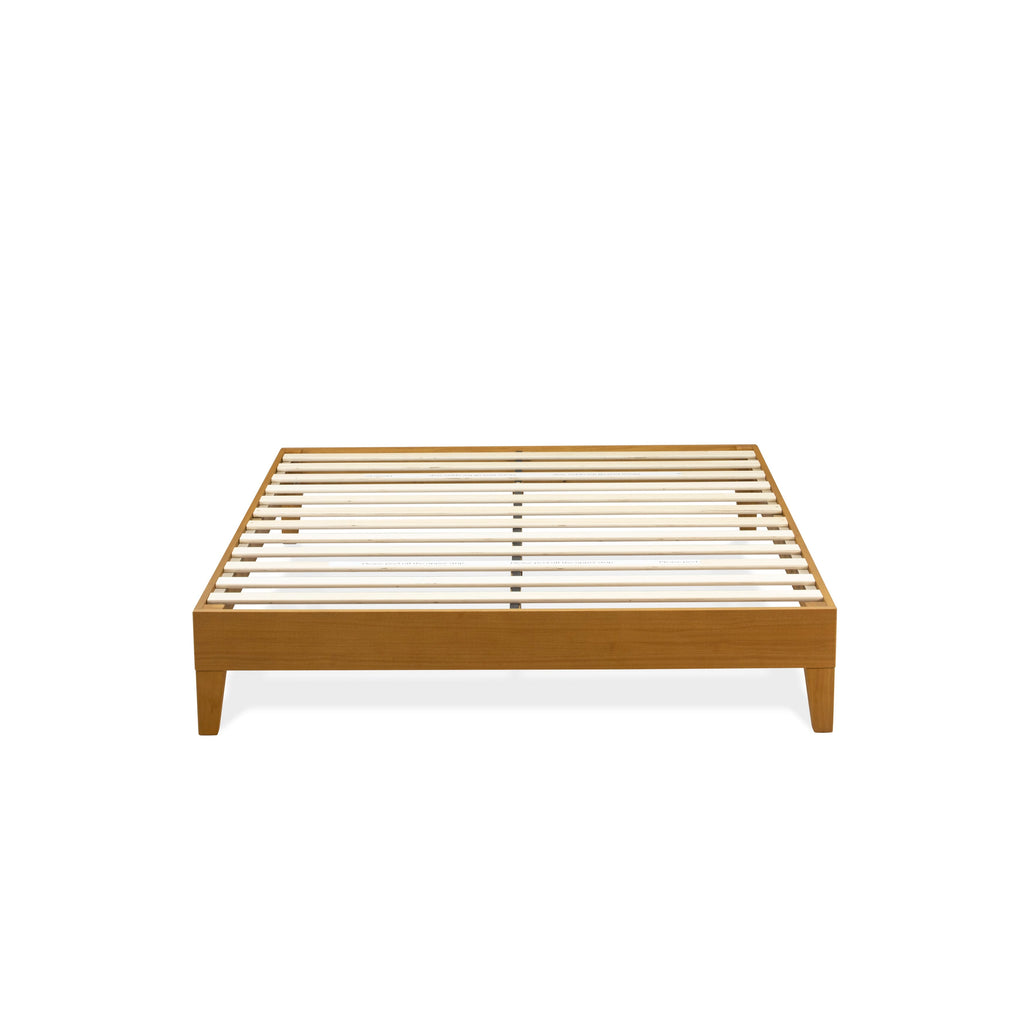 NVP-2O-J Oak Finish Queen Platform Bed Frame with Enhanced Support and 6 Total Legs