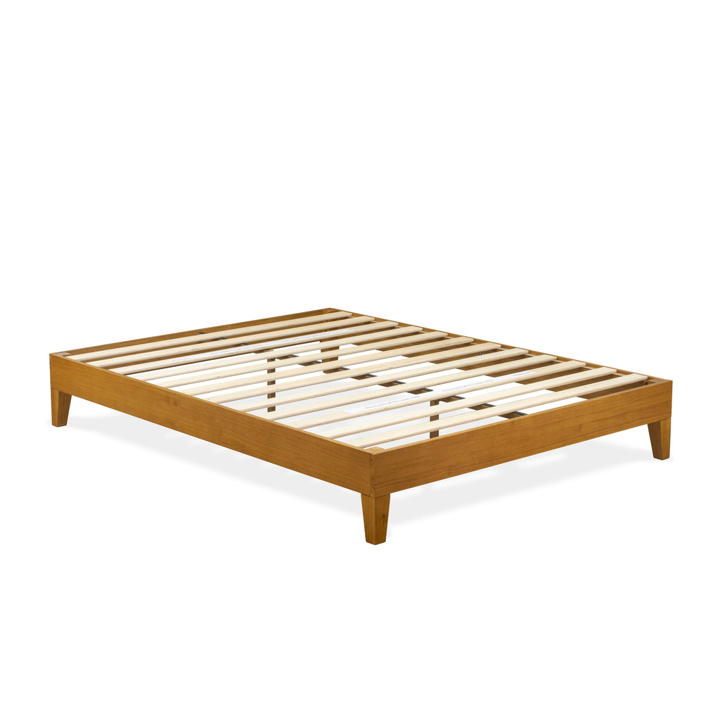 NVP-2O-J Oak Finish Queen Platform Bed Frame with Enhanced Support and 6 Total Legs