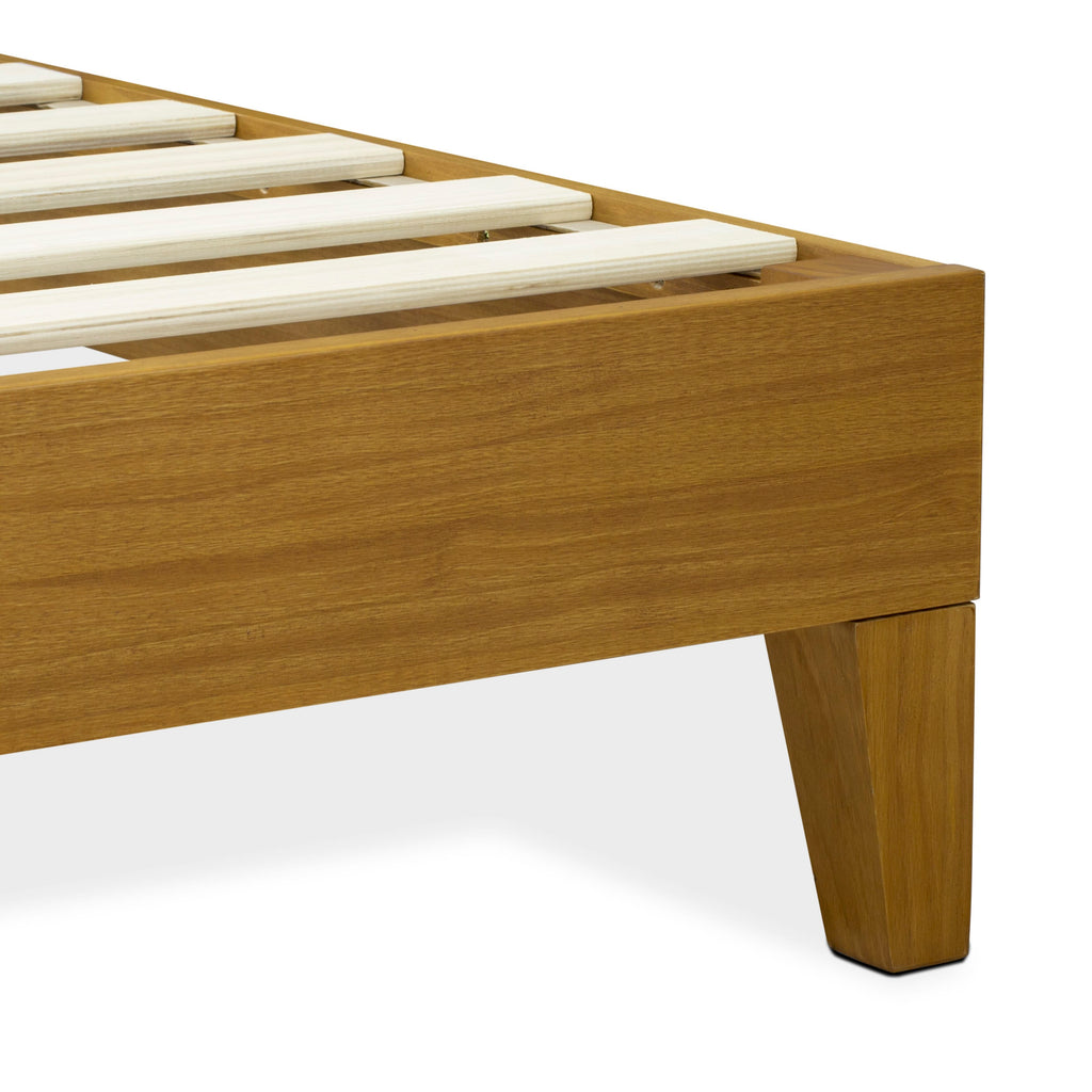 NVP-2O-J Oak Finish Queen Platform Bed Frame with Enhanced Support and 6 Total Legs