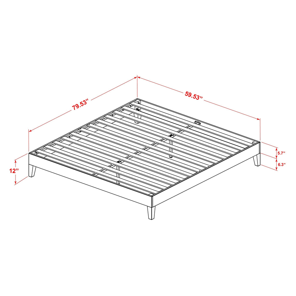 NVP-2O-J Oak Finish Queen Platform Bed Frame with Enhanced Support and 6 Total Legs
