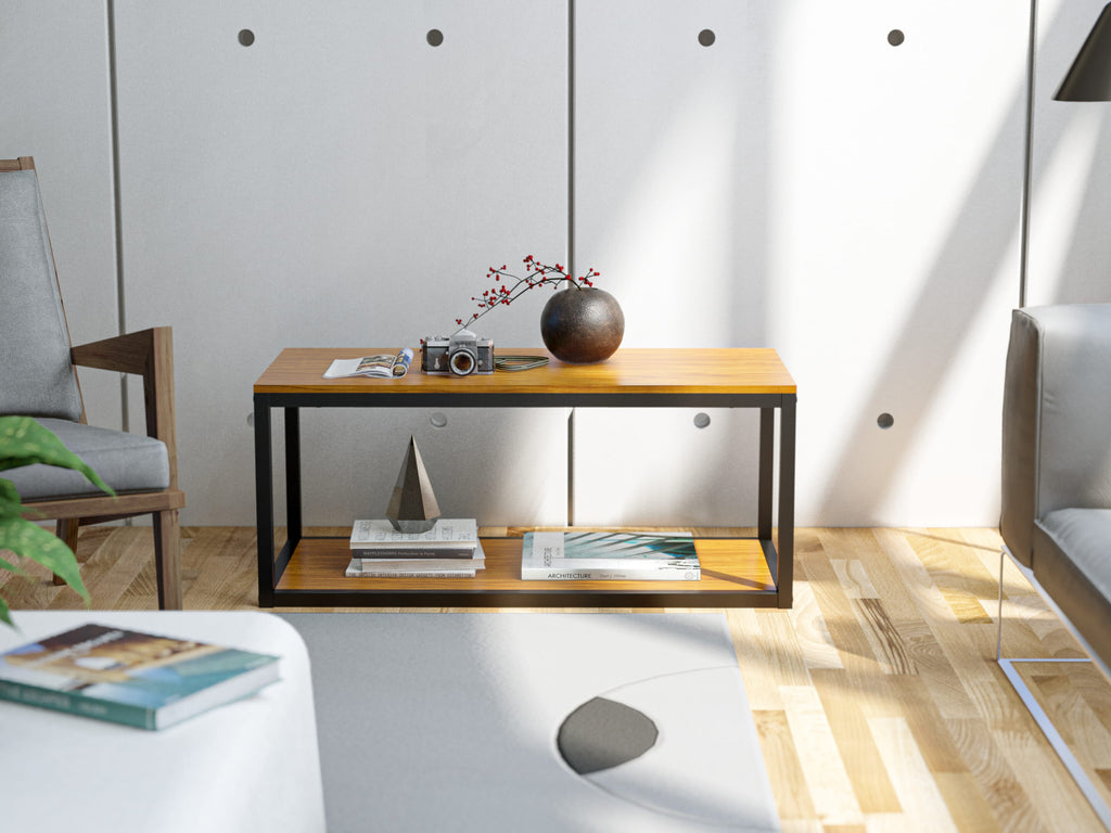 NWCTBPN Norwich Coffee Table - Mid Century 2-Tier Side Table for Bedroom, Black Frame & Wood Laminate