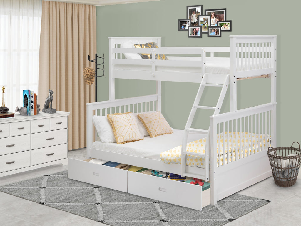 Transformable Twin/Full Bunk Bed - ODB-0Z-ZF - Safety Rails, Steps, Storage, White Finish
