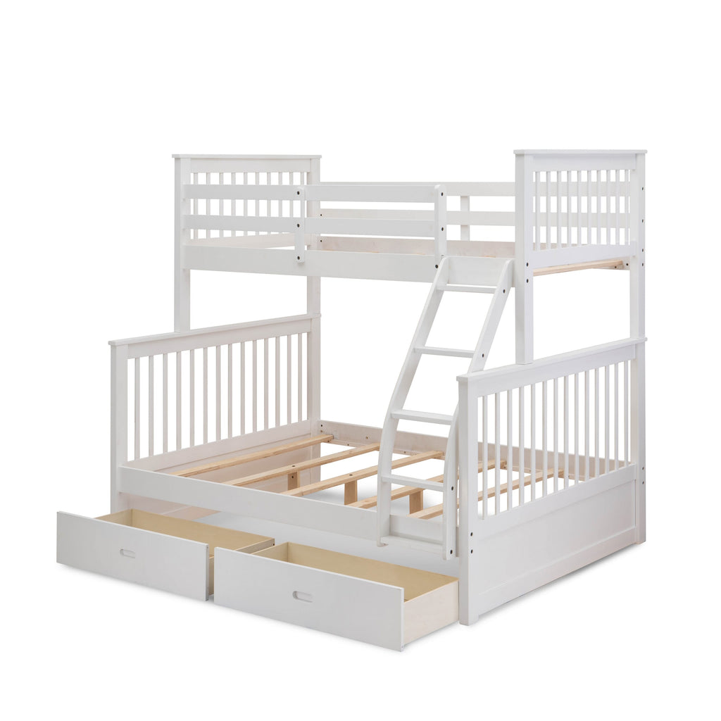 Transformable Twin/Full Bunk Bed - ODB-0Z-ZF - Safety Rails, Steps, Storage, White Finish