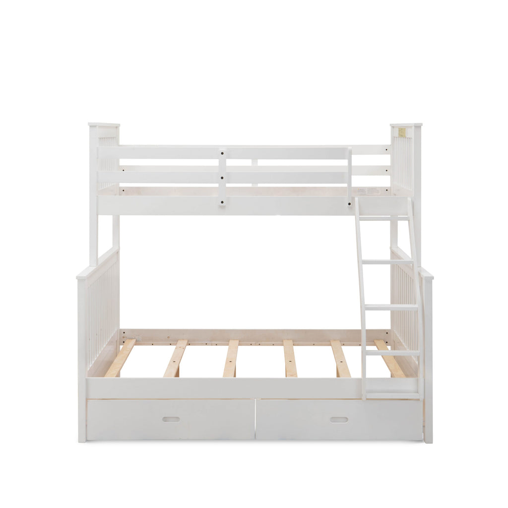 Transformable Twin/Full Bunk Bed - ODB-0Z-ZF - Safety Rails, Steps, Storage, White Finish