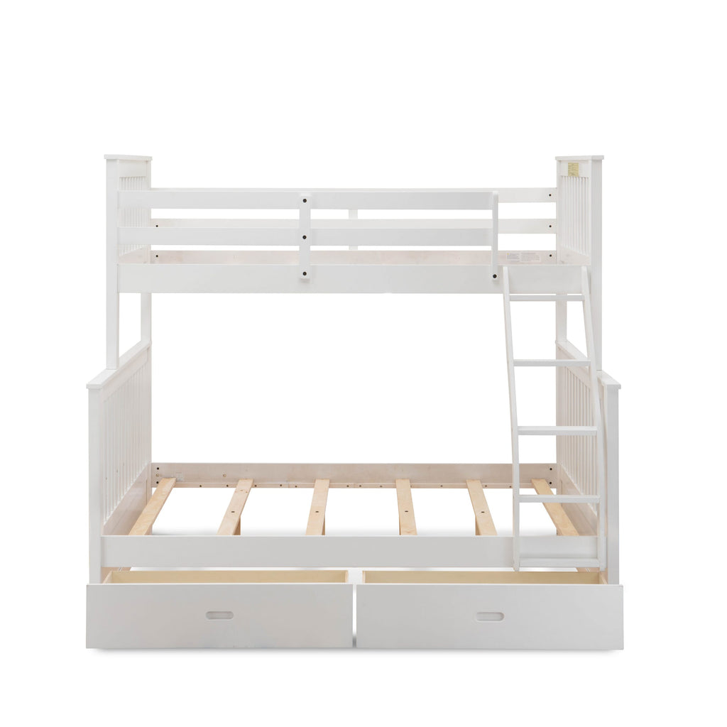 Transformable Twin/Full Bunk Bed - ODB-0Z-ZF - Safety Rails, Steps, Storage, White Finish