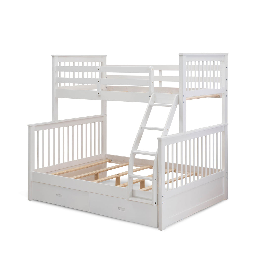 Transformable Twin/Full Bunk Bed - ODB-0Z-ZF - Safety Rails, Steps, Storage, White Finish