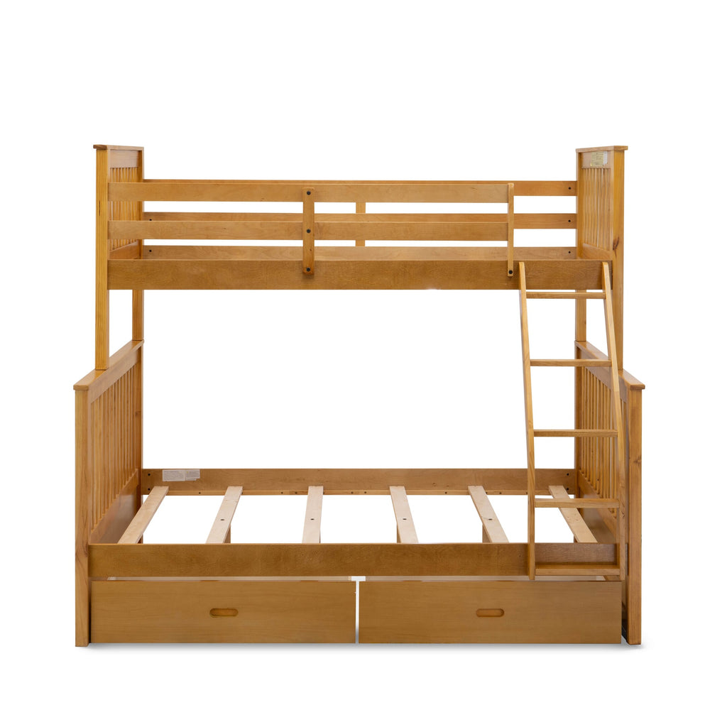 ODB-0X-0W Natural Oak Multifunctional Kid's Bed Set with Secure Rails, Storage and Ladder Access
