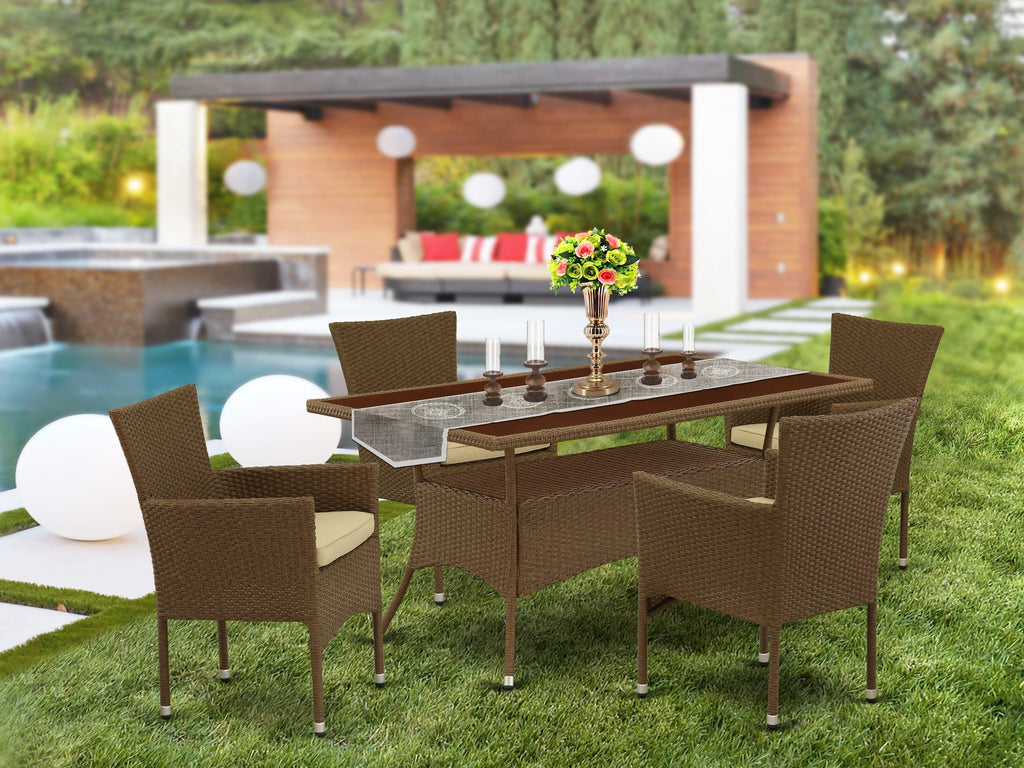 OSBK5-3AI 5-Piece Wicker Patio Set with Glass-Top Table & Balcony Chairs, 36x60 Brown