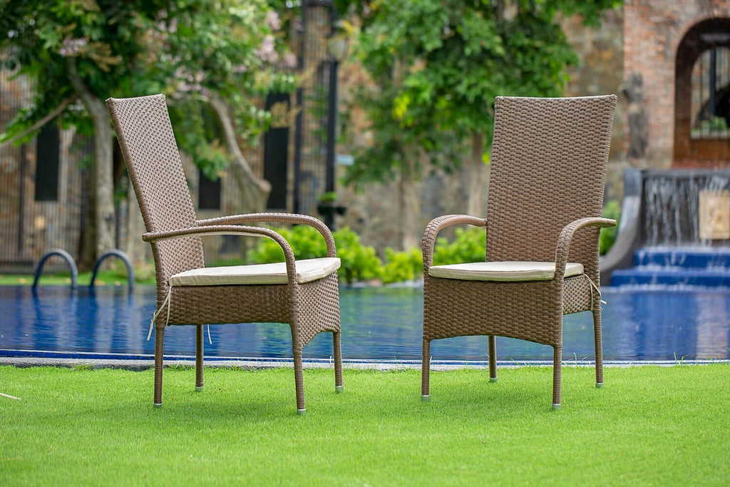 OSLC1174 Patio Bistro Wicker Seats Duo with Cushions in Brown Shade