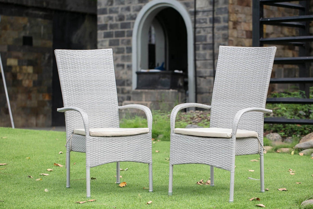 OSLC1A8M Oslo Wicker Dining Chairs with Cushions - Pair in Natural Linen Upholstery for Outdoor Elegance