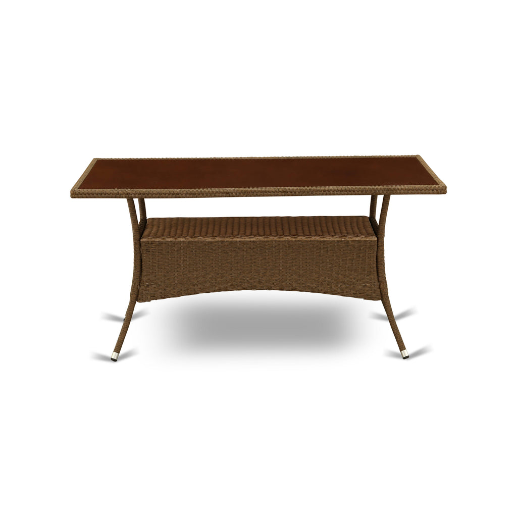 OSBK7-SP8 Stylish 7-Piece Patio Set - Glass Top Table & 6 Cozy Armchairs with Cushions, Brown Elegance