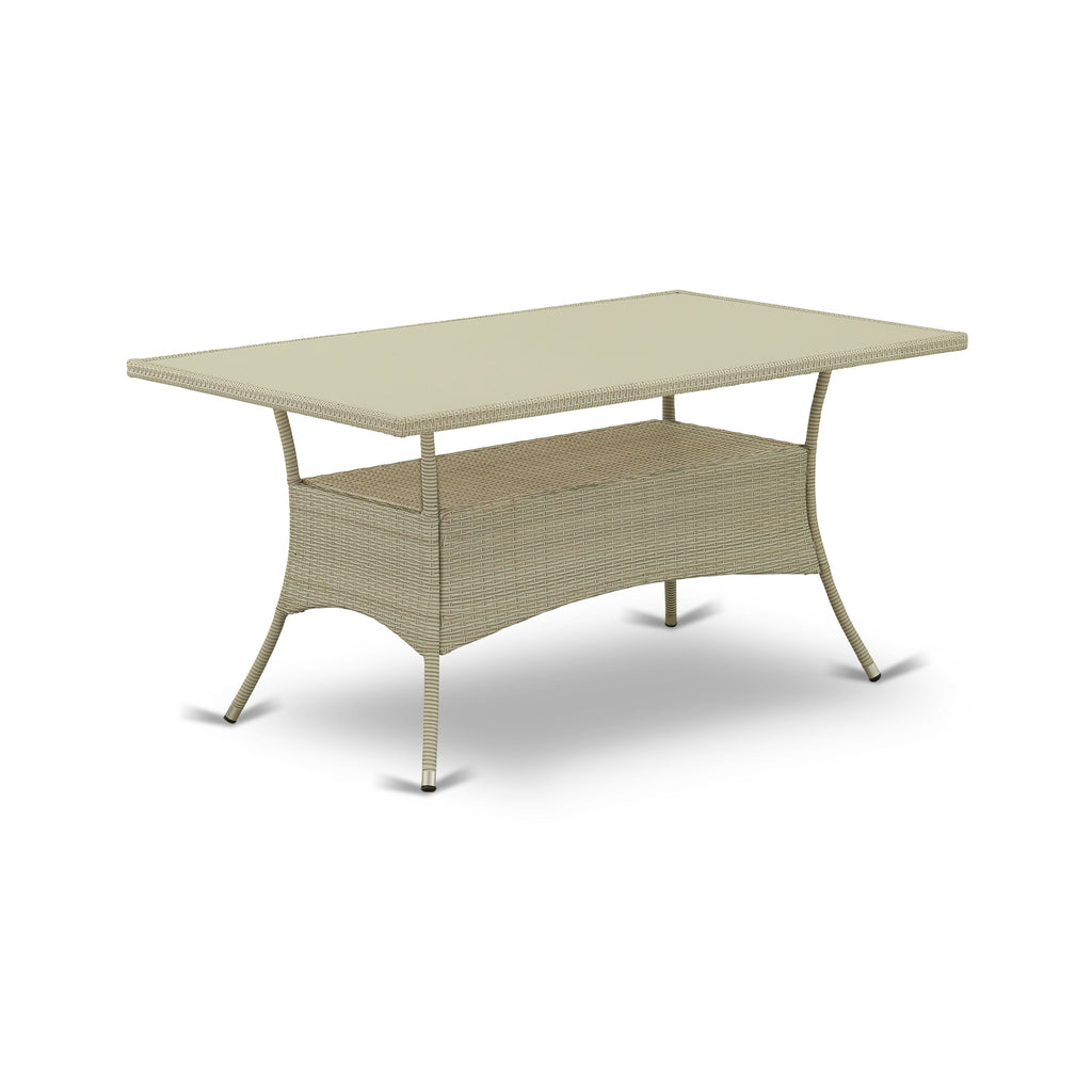 OSOS5-LLE Deluxe 5-Piece Patio Retreat Set with Rectangular Glass-Top Table and Plush-Seat Outdoor Chairs, Natural Linen Elegance