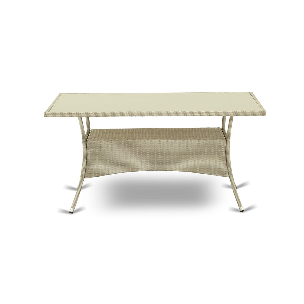OSOS5-LLE Deluxe 5-Piece Patio Retreat Set with Rectangular Glass-Top Table and Plush-Seat Outdoor Chairs, Natural Linen Elegance