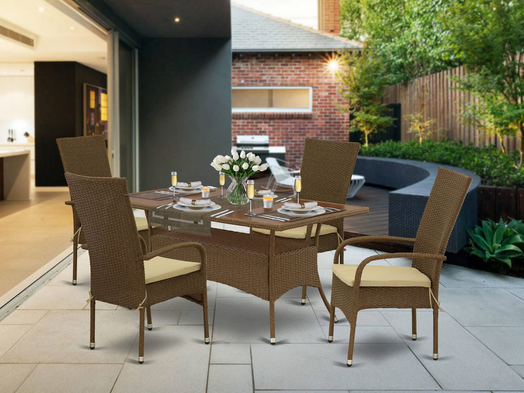 OSOS5-T17 5-Piece Outdoor Chat Set Glass Top Table & Cushioned Balcony Chairs, 36x60 Inch