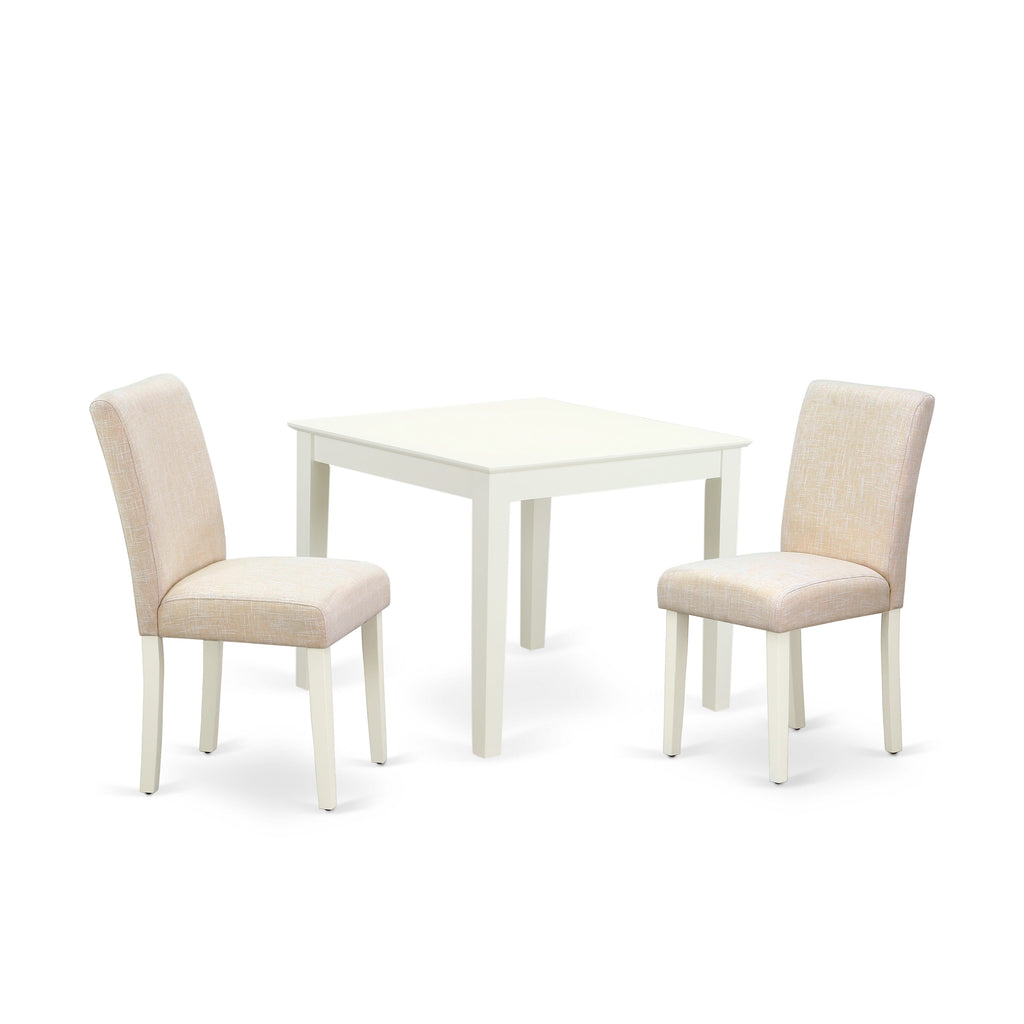 OXAB3-ZKI-EQ 3-Piece Square Dining Table Set with Beige Upholstered Chairs, 36 x 36 Inch