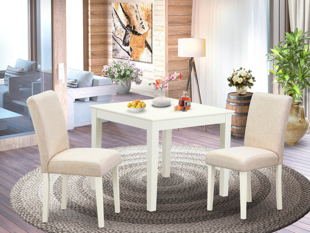 OXAB3-ZKI-EQ 3-Piece Square Dining Table Set with Beige Upholstered Chairs, 36 x 36 Inch