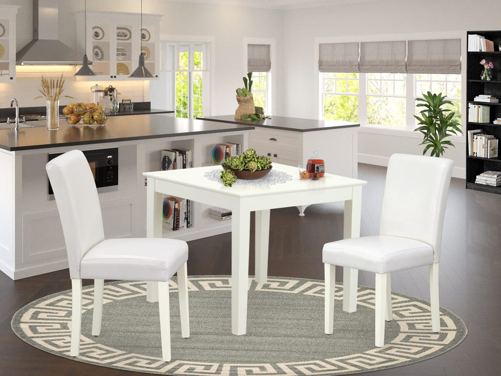 OXAB3-783-C0 Compact 3-Piece Dining Set Featuring Linen White Square Table & Faux Leather Chairs, 36x36