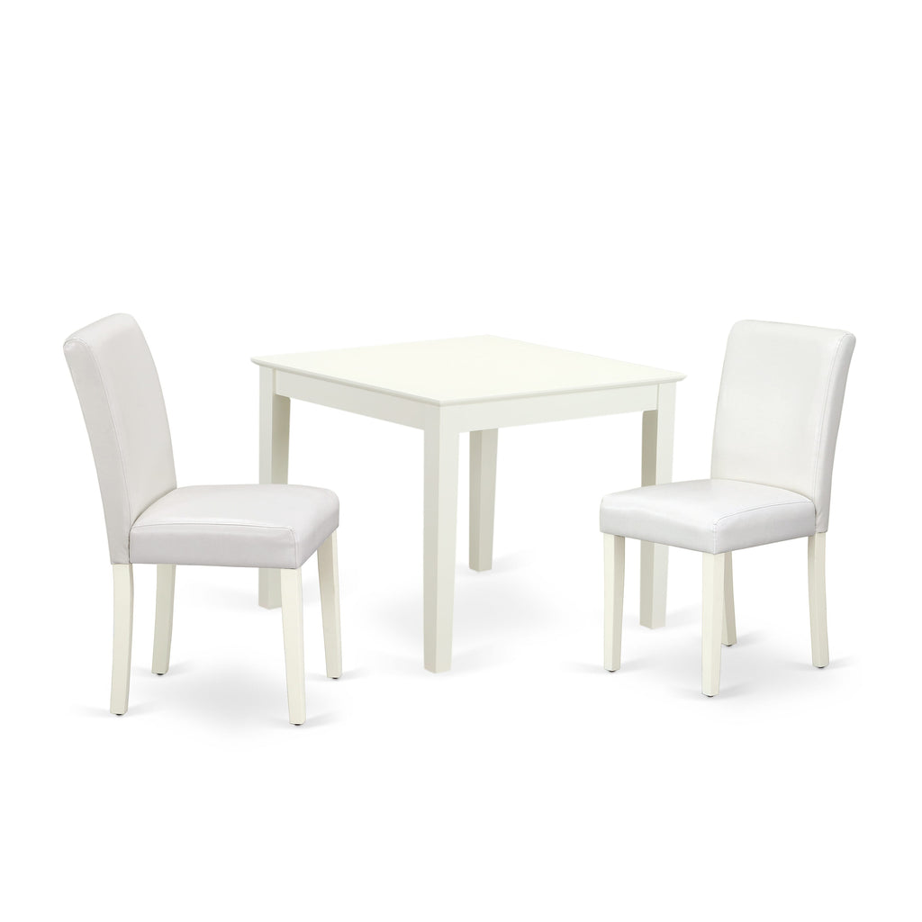 OXAB3-783-C0 Compact 3-Piece Dining Set Featuring Linen White Square Table & Faux Leather Chairs, 36x36
